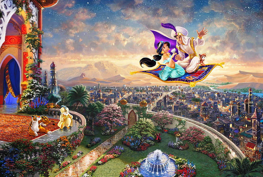 : Aladdin, Jasmine, sultan, Flight, flying carpet 3000x2027 HD wallpaper