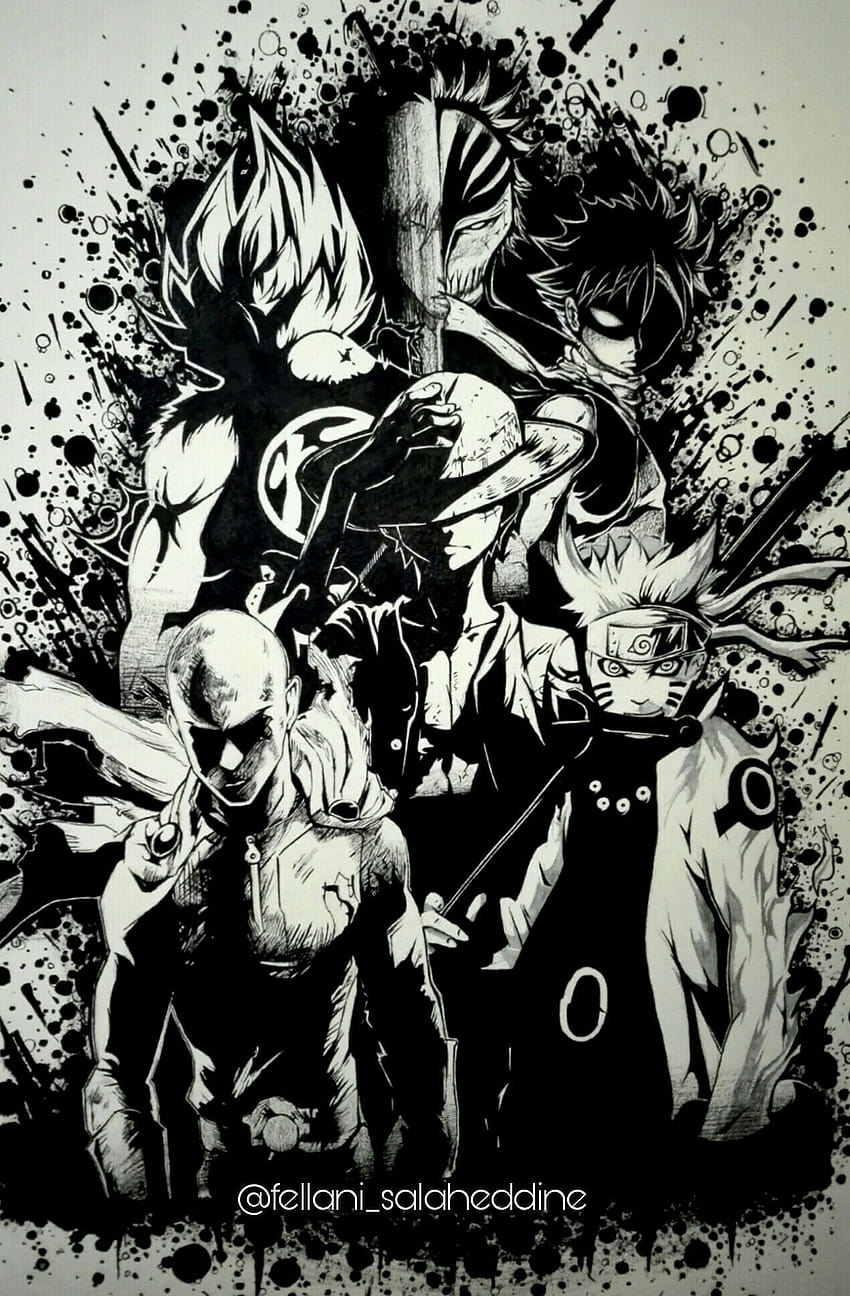 Legendary anime heroes Goku, Ichigo, Natsu, Luffy, Saitama and Naruto drawing, goku naruto ichigo HD phone wallpaper