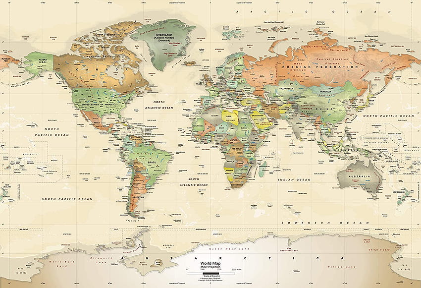 アンティーク世界地図の壁画、大きな62x42インチの粘着壁画。 剥がして貼るウォールデカール。 簡単に貼り付けられ、壁に安全: キッチン & ダイニング、世界地図、すべての国。 高画質の壁紙