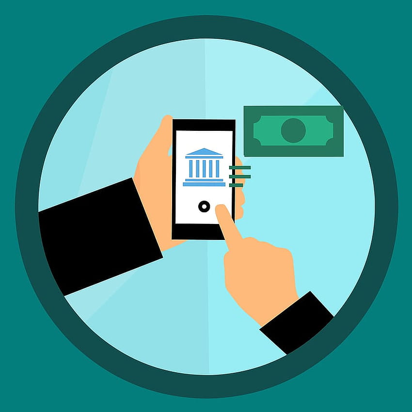 : Darstellung der Geldüberweisung mit einem Handy, Banking HD-Handy-Hintergrundbild