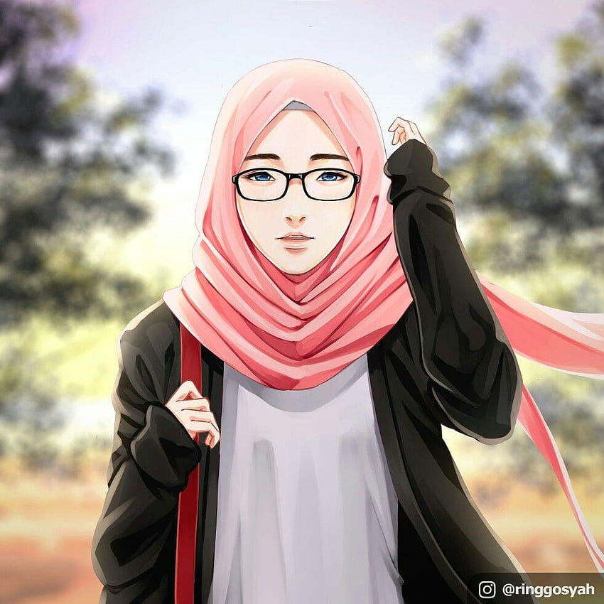 Una bella ragazza con e occhiali., occhiali hijab anime femminili Sfondo del telefono HD