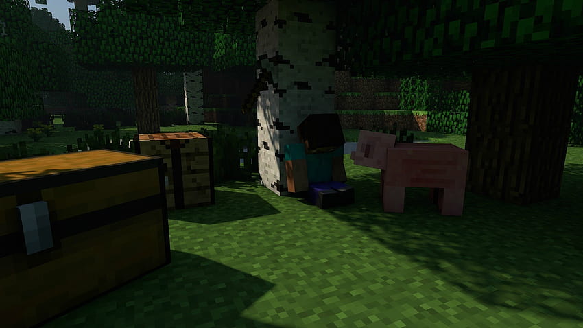 비디오 게임 숲 스티브 마인크래프트 잠자는 3d 시네마 4d 공예 돼지 도끼 상자 1920x1080 고품질, 고화질, 마인크래프트 숲 HD 월페이퍼