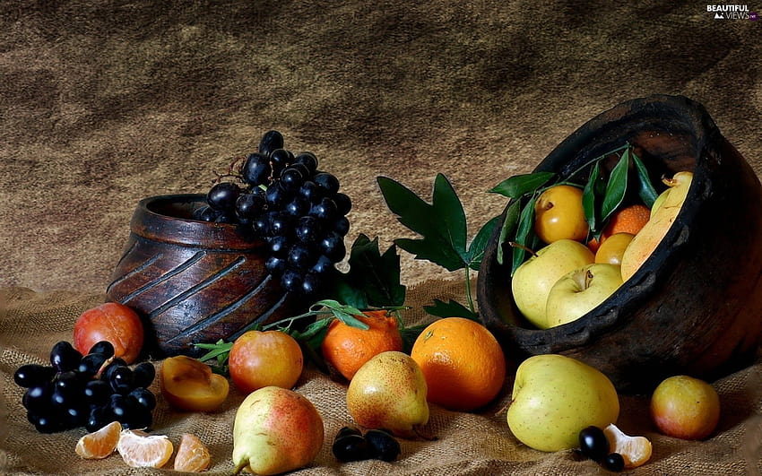 Fruits, autumn, truck concrete mixer, Grapes, apples HD wallpaper