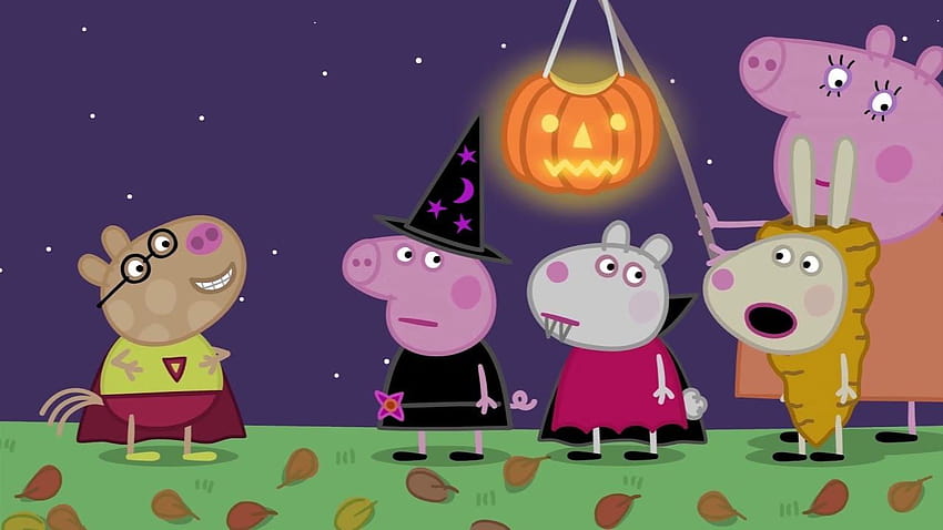 Świnka Peppa i przyjaciele przebierają się za słynnego potwora w Halloween Świnka Peppa zostaje czarownicą, Suz…, świnia Halloween Tapeta HD