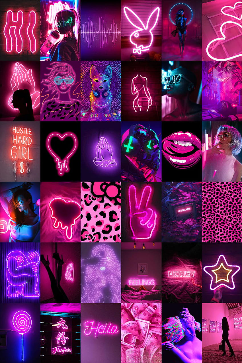 72 PCs Pink Neon Wall Collage Kit Hot Boujee Aesthetic Room, pink neon aesthetic HD phone wallpaper