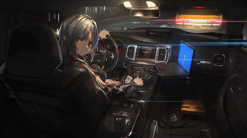 2560x1440 Anime Girl, Hacker, In A Car, Silver Hair, Night for iMac 27 inch, night anime car HD wallpaper
