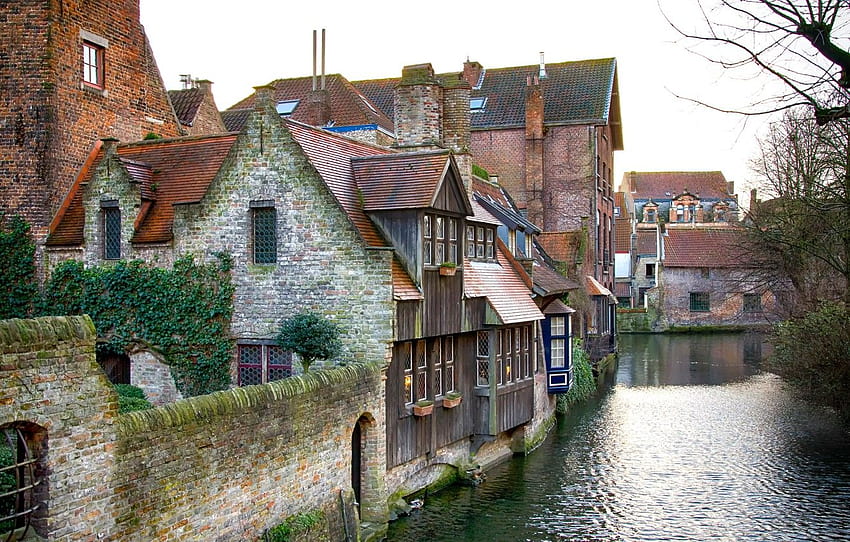 Channel, Belgium, Belgium, Bruges, Brugge, Canal, Medieval houses , section город, bruges belgium HD wallpaper