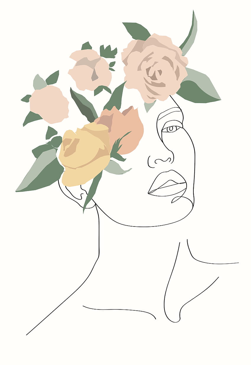 Minimalistische Strichzeichnungen Frau, Frauen säumen Blumen HD-Handy-Hintergrundbild