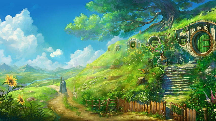 Einfach: Gandalf The Hobbit The Shire Artwork digital HD-Hintergrundbild