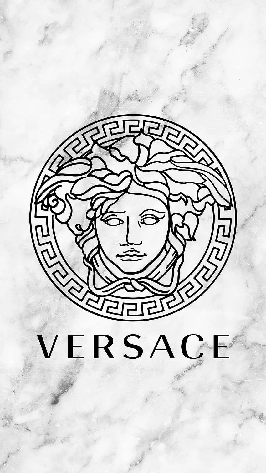 386102 Versace White Silver Gray black Medusa Head Greek Key Logo Wal   wallcoveringsmart