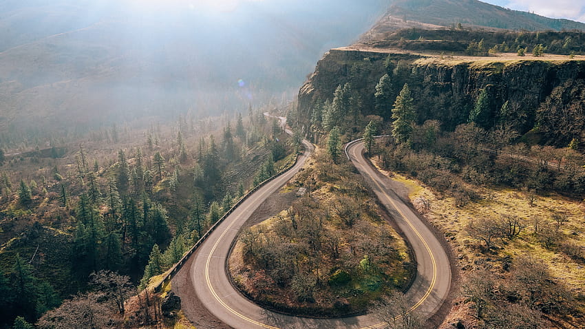 3840x2160 Curved Road, Mountain, Asphalt, Aerial View, Roadway for U TV HD wallpaper