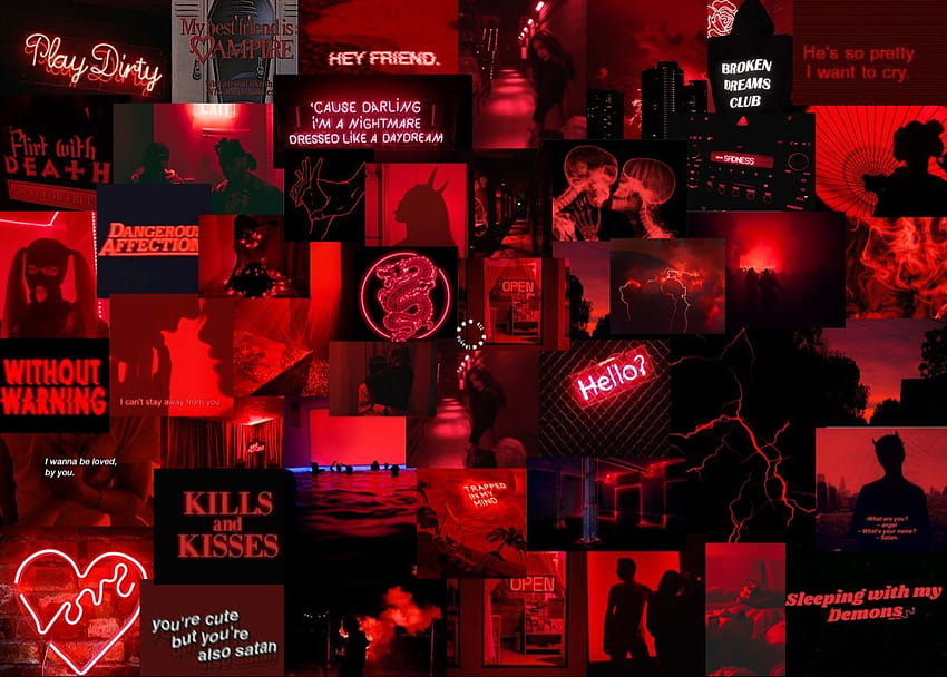 Dark Red Aesthetic Laptop, dark red aesthetic collage HD wallpaper