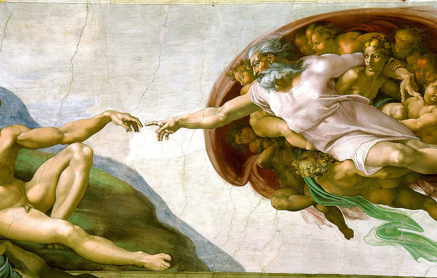 Michelangelo, The Creation Of Adam, Fresco Michelangelo, kapella HD wallpaper