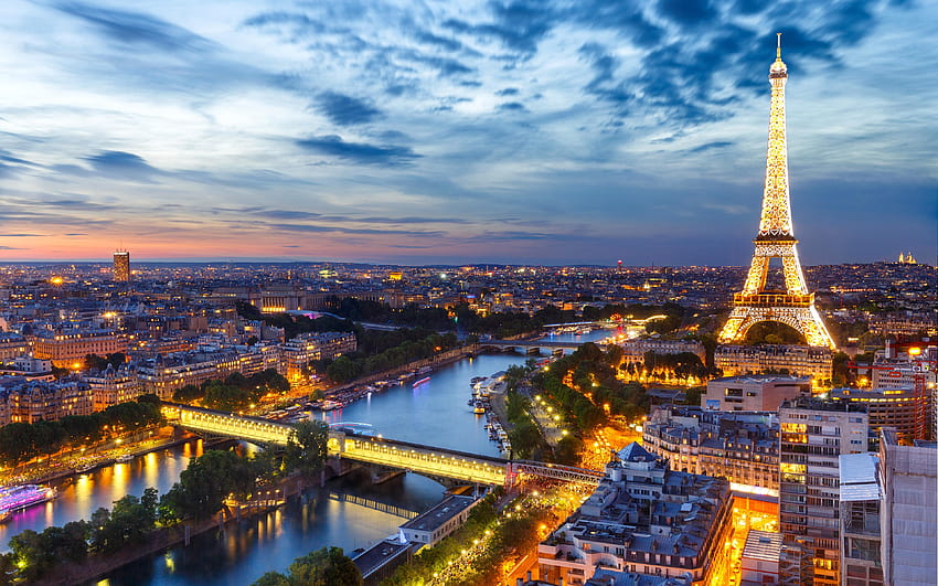 파리 에펠 탑 프랑스 하늘 저녁 위에서, 파리의 저녁 HD 월페이퍼