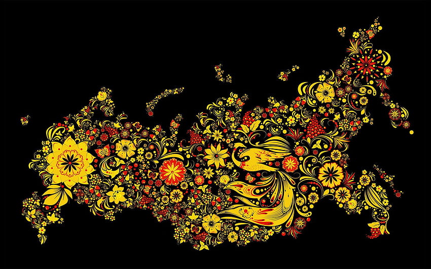 Traditional painting on the map of Russia and, russia map HD wallpaper