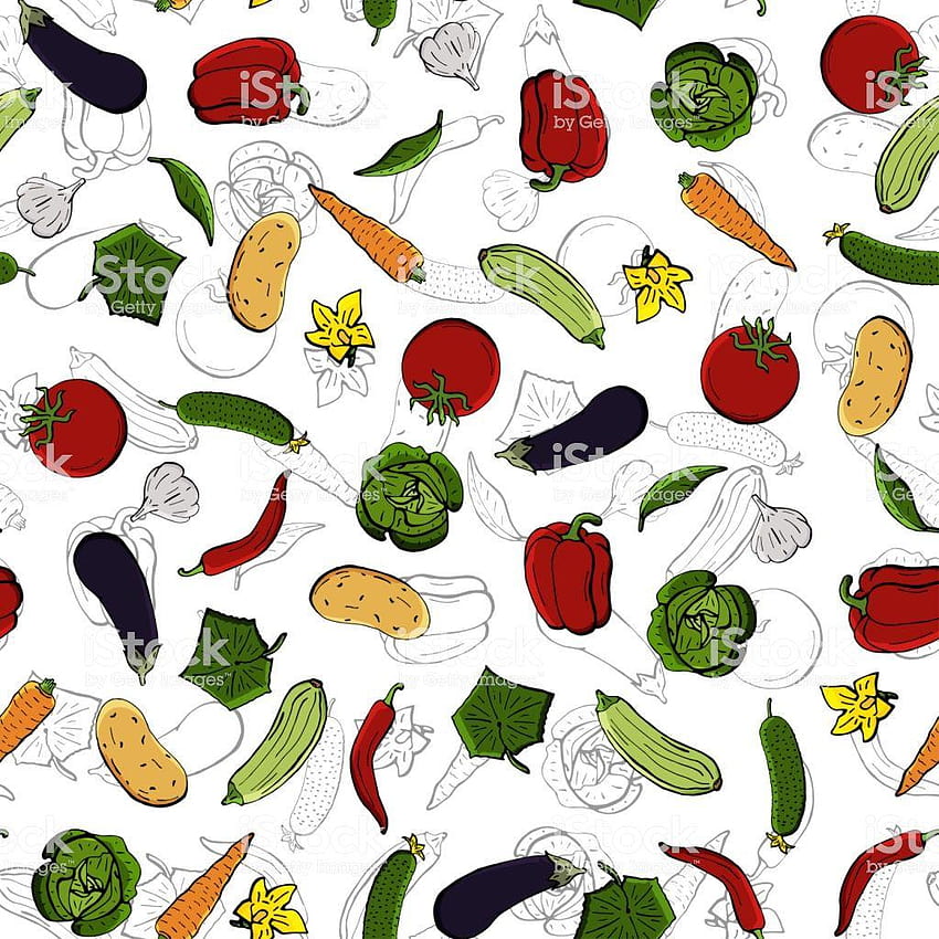Векторна безшевна ретро рисунка на зеленчуци може да се използва за уеб, хранителни мрежи HD тапет за телефон