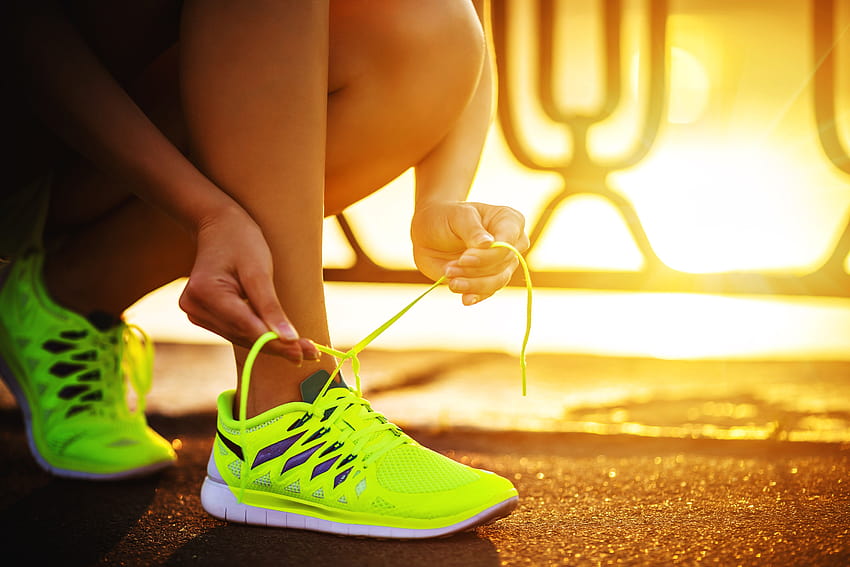 : sunset, neon, green, yellow, morning, Sun, shoes, sports shoes HD wallpaper