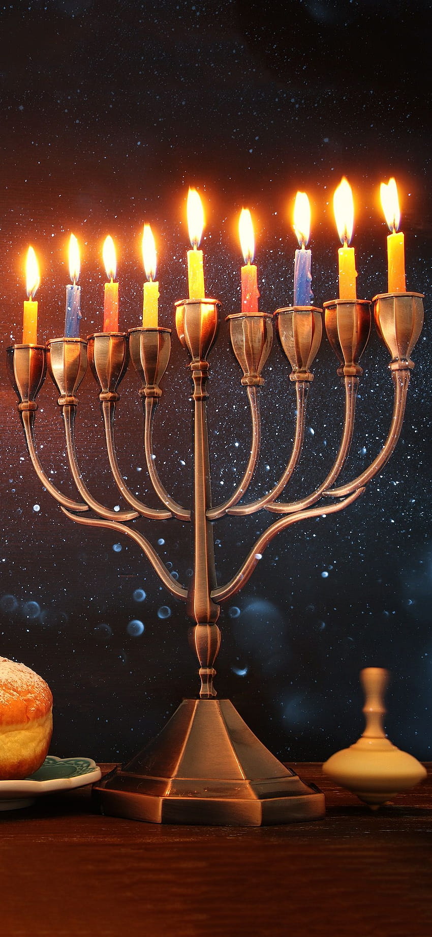 Religion Image Of Jewish Holiday Hanukkah Background With Menorah  (traditional Candelabra) And Spinning Top Toy Stock Photo, Picture and  Royalty Free Image. Image 176346326.