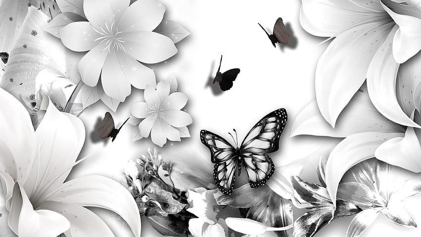 Lily Black White, easter butterflies HD wallpaper