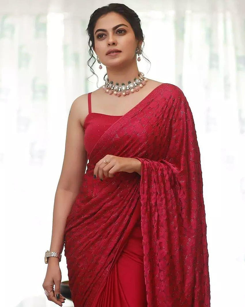 Anusree in ärmelloser Bluse, heiß und würzig im roten Saree, Pratibha Phogat HD-Handy-Hintergrundbild