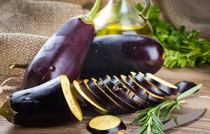 oil, eggplant, vegetables , section HD wallpaper