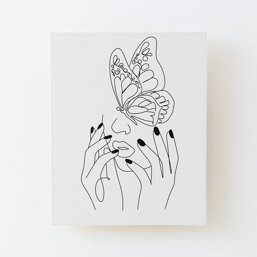 Druckbares Schönheitsgesicht in Schmetterlingskunst, Frau in einer Strichzeichnung, elegantes weibliches Skizzenposter ..., Schmetterlingshandskizzen HD-Handy-Hintergrundbild