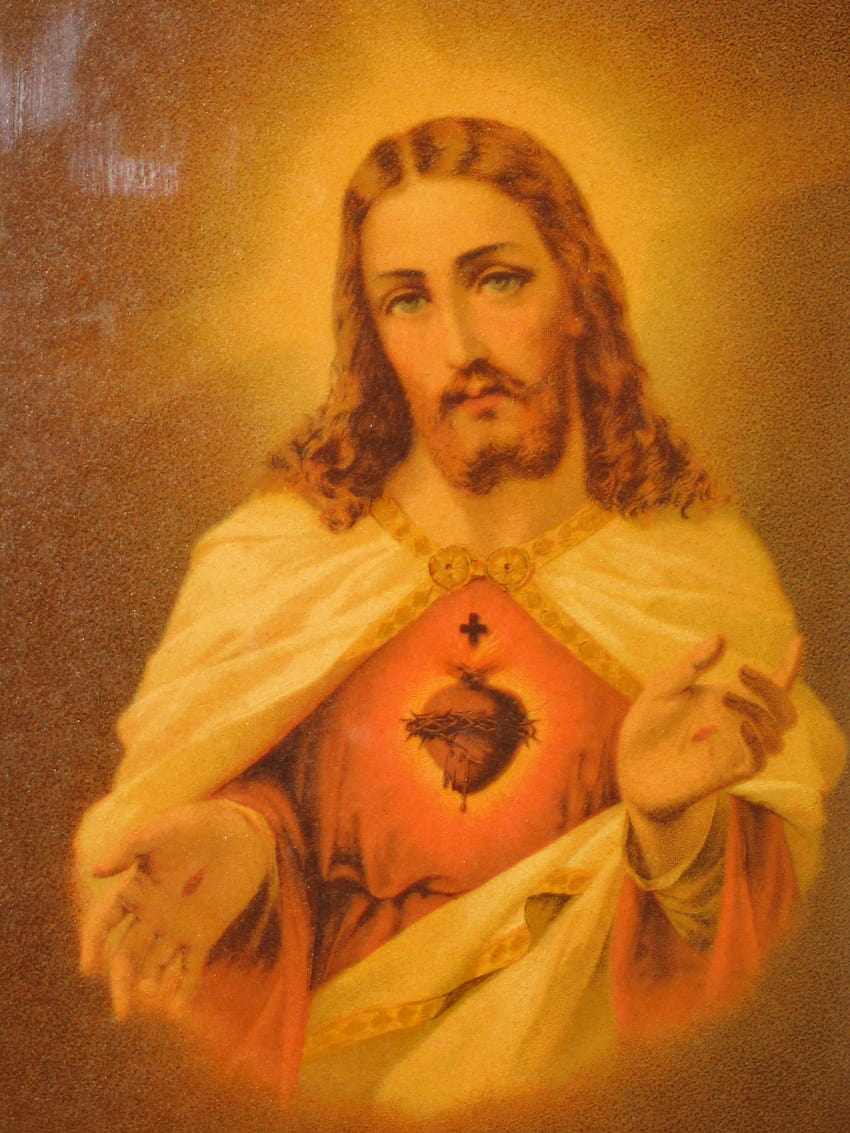 Vintage Sacred Heart of Jesus Framed Made in Switzerland HD phone wallpaper