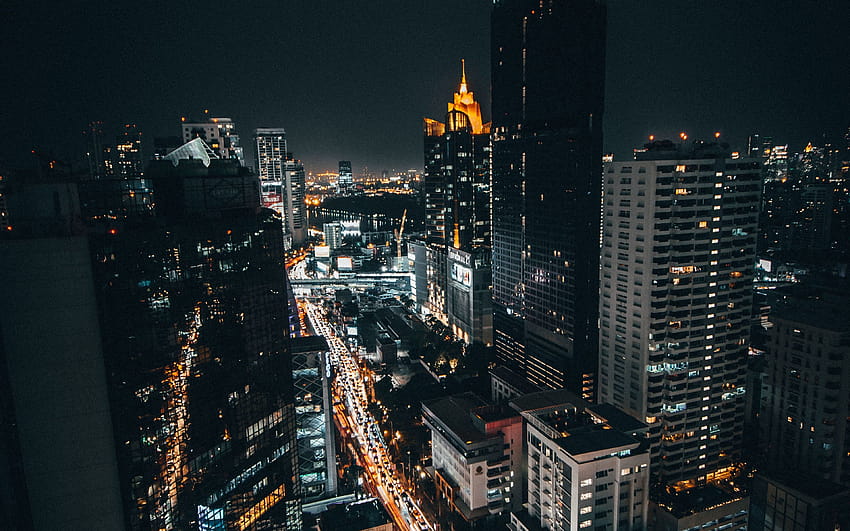 Банкок, модерни сгради, метрополия, нощни пейзажи, Тайланд, Азия с резолюция 3840x2400. Високо качество HD тапет