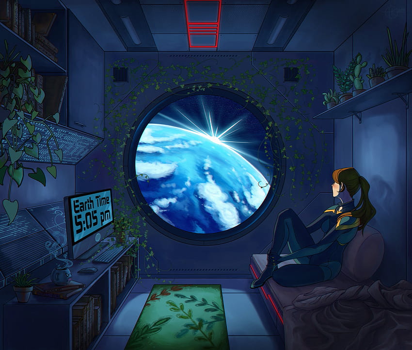 Bir uzay istasyonu odasından dünyaya geriye bakmak Ultra, kadın gezegeni HD duvar kağıdı