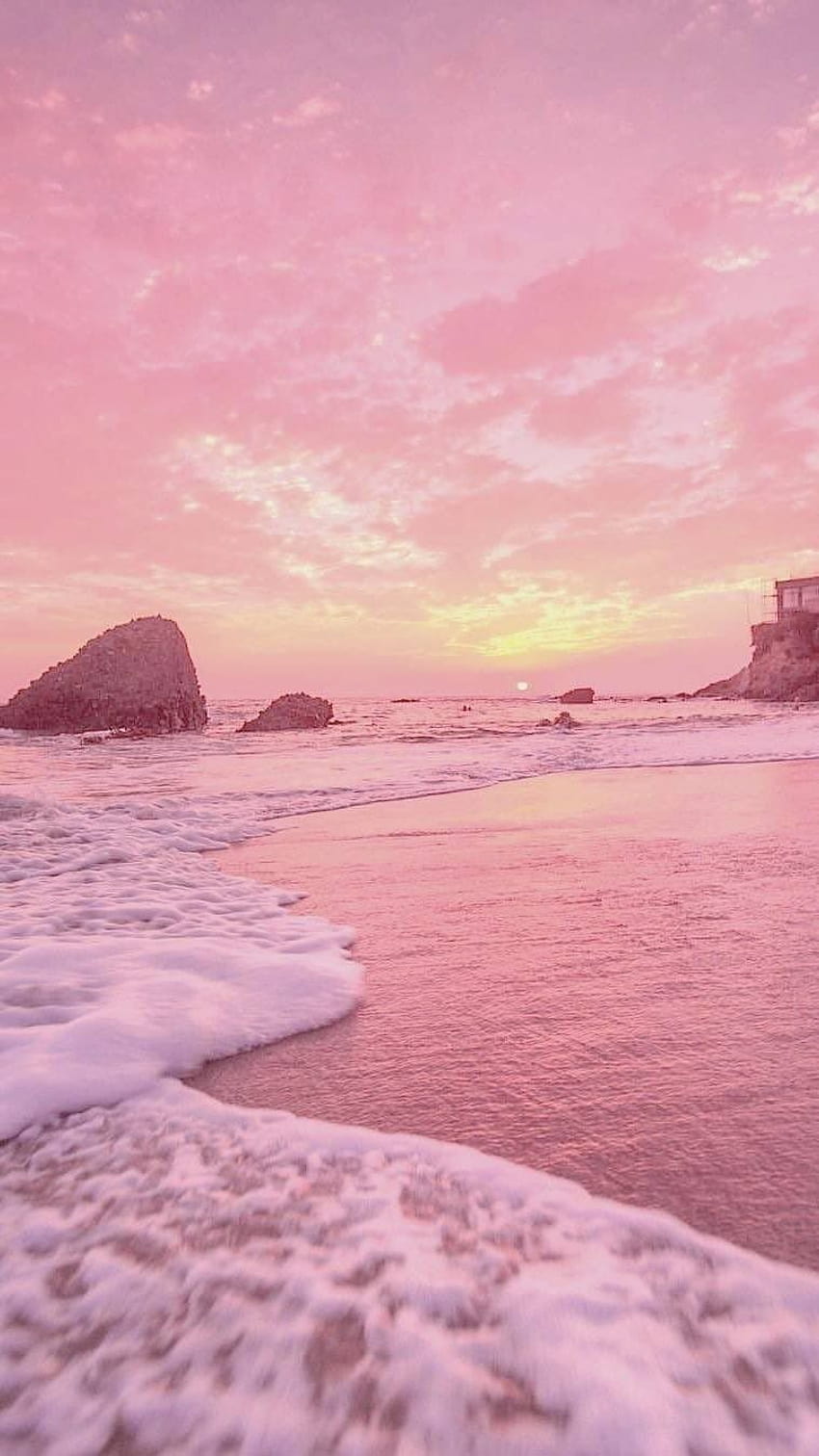 Pink Beach Estetik, pembe kum HD telefon duvar kağıdı