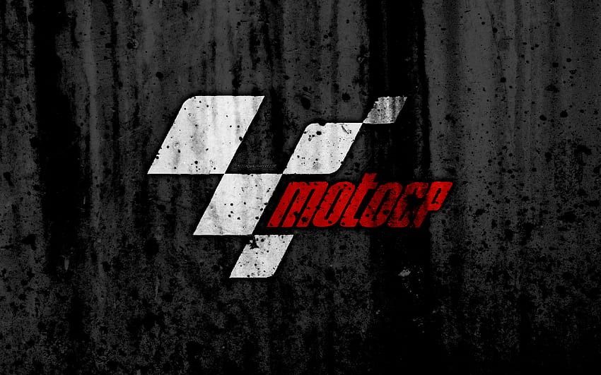 MotoGP, Logo, Grunge, schwarzer Hintergrund, MotoGP-Logo mit einer Auflösung von 3840 x 2400. Hohe Qualität, Moto GP-Logo HD-Hintergrundbild