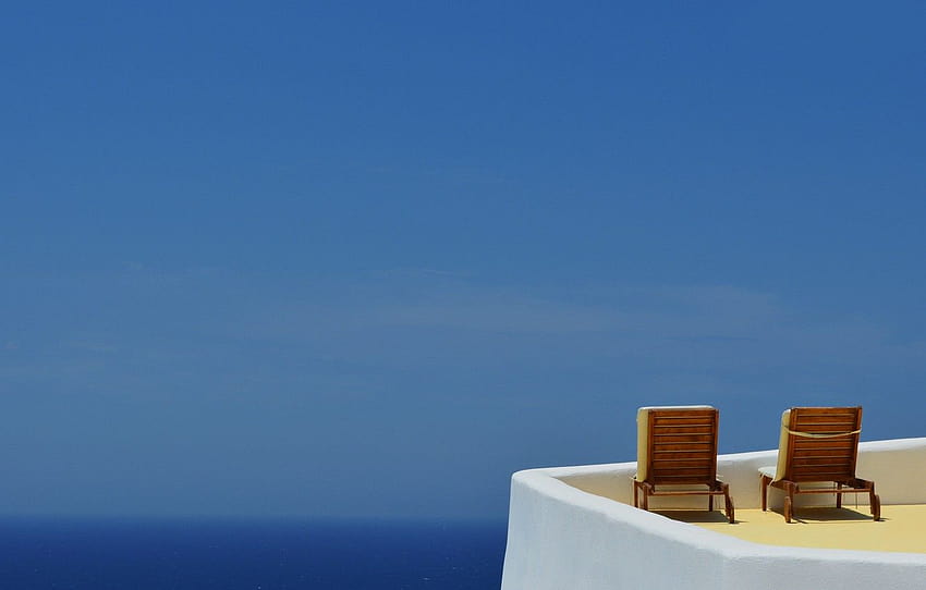 mar, verano, cielo, calor, vacaciones, silla, Santorini, Grecia, balcón, sección настроения, santorini verano fondo de pantalla