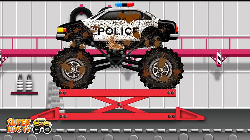 Police Monster Truck Wash, Monster Truck Cartoon