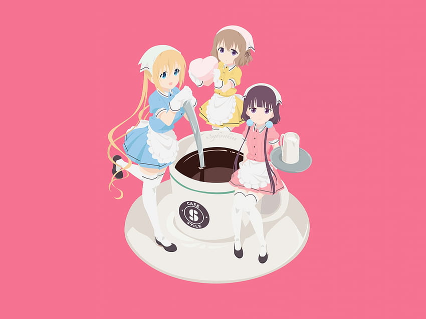 kaho hinata, mafuyu hoshikawa, maika sakuranomiya, blend s, anime girls, minimal, , background, edf519 HD wallpaper