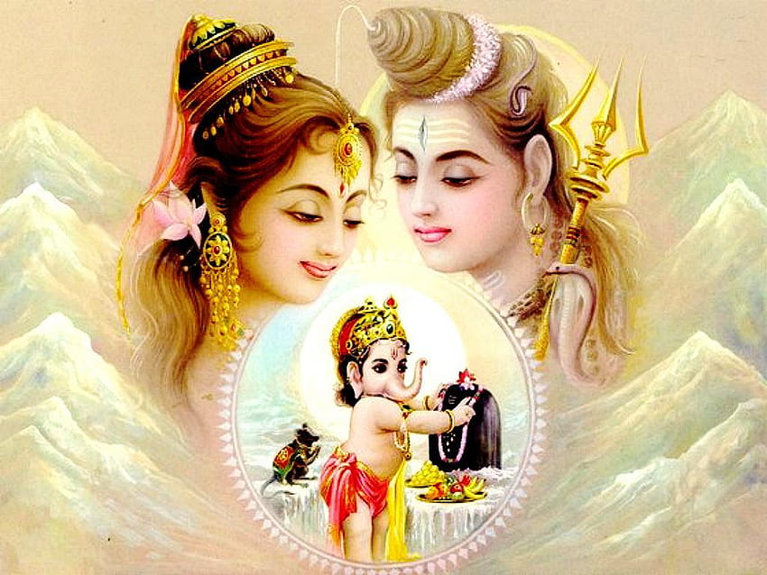 Mata Parvati 및 Little Ganesha와 함께하는 Bholenath HD 월페이퍼