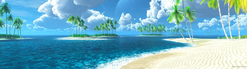 3840 X 1080 Beach, tropical beach panorama HD wallpaper