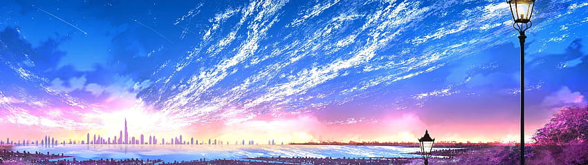 Sky City Scenery Horizon แนวนอน อะนิเมะ 5120x1440 อะนิเมะ วอลล์เปเปอร์ HD