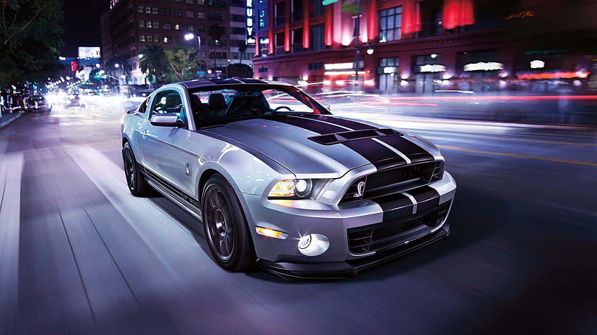 night, lights, cars, muscle cars, Ford Mustang, cities, street, mustang gt500 shelby HD wallpaper