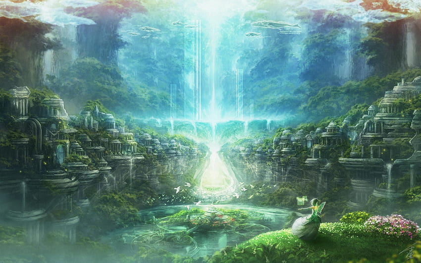 Rel, anime waterfall HD wallpaper