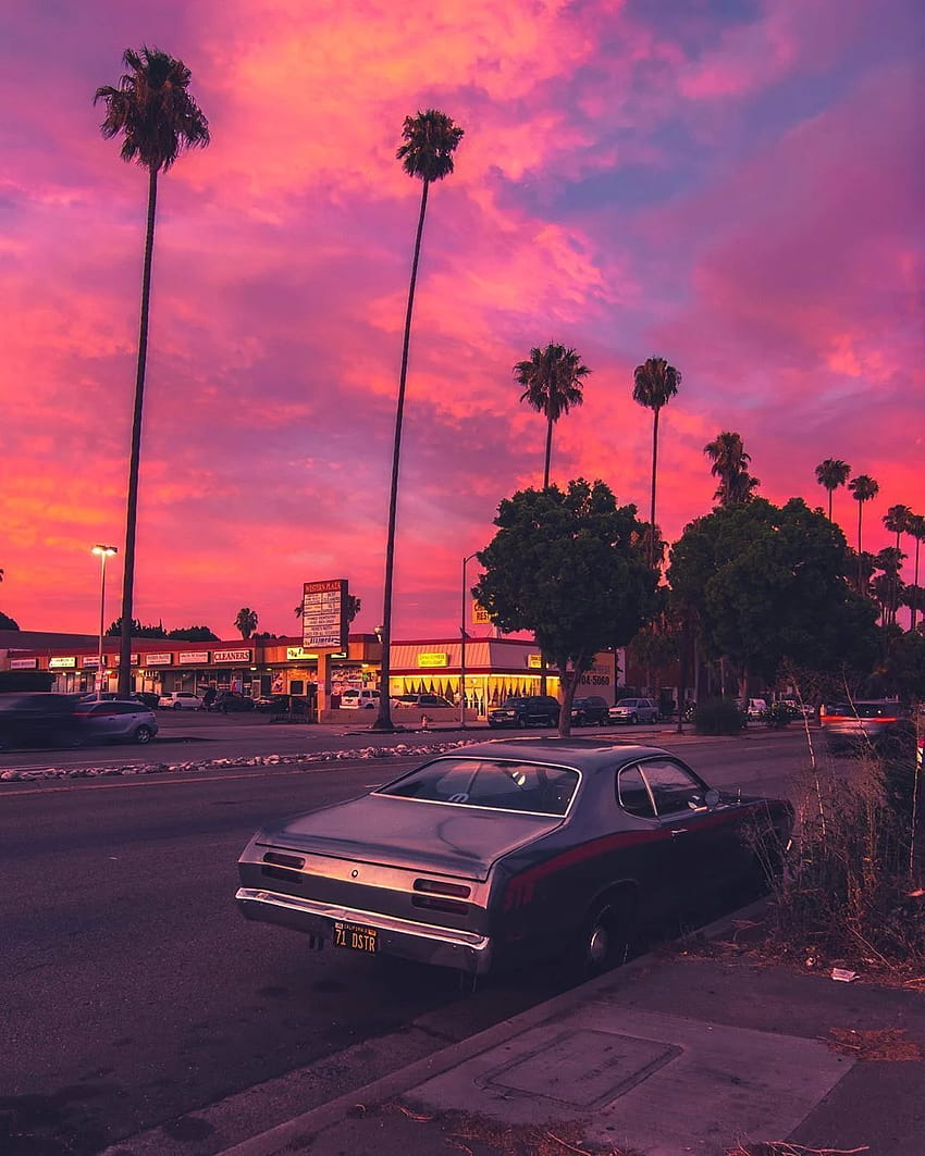 Sunset Vintage, voitures rétro au coucher du soleil Fond d'écran de téléphone HD