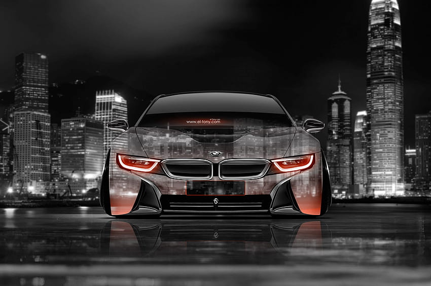 BMW i8 Front Crystal City Car 2014 Orange Neon design by [3840x2160] for your , Mobile & Tablet HD wallpaper