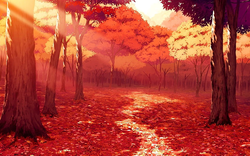 Red Anime Landscape, anime red trees HD wallpaper