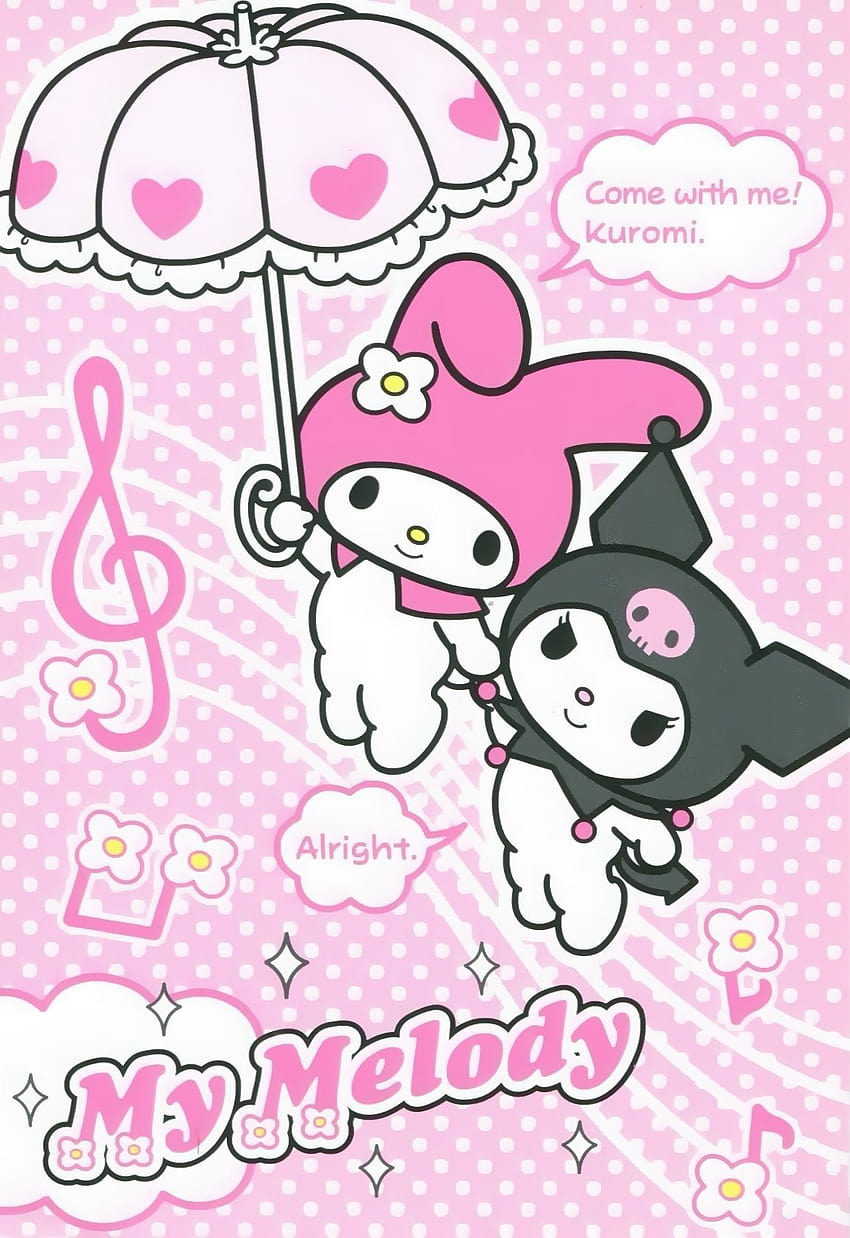 Sanrio My Melody y Kuromi, kuromi y melodía fondo de pantalla del teléfono