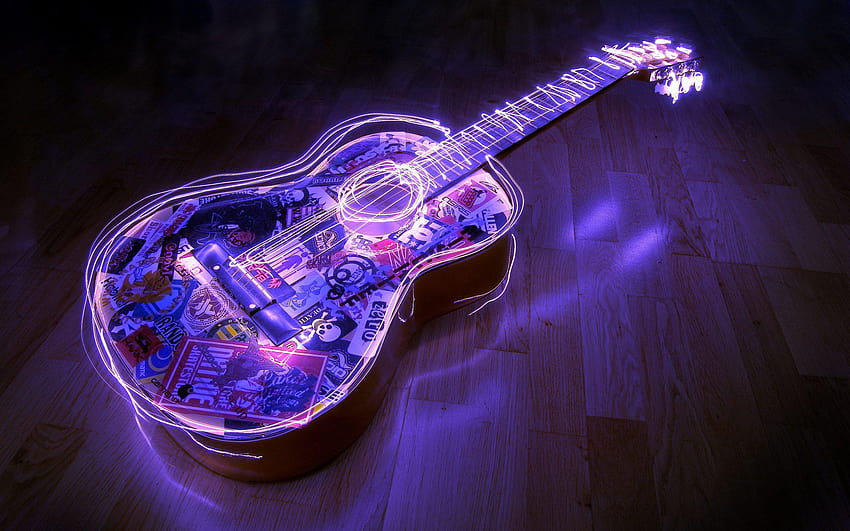 Lighted Guitar 3D Full Fre, gitar HD wallpaper