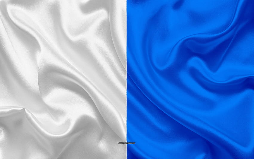 Bandeira de Brescia, textura de seda, branco azul papel de parede HD