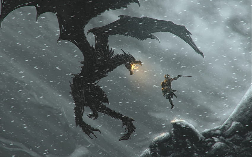 The Elder Scrolls V: Skyrim, Video Game, Alduin, Naga Wallpaper HD
