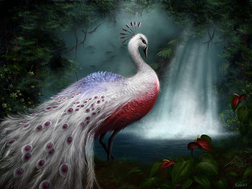 Art Painting Of White Peacock Beauty, beauty peacock HD wallpaper