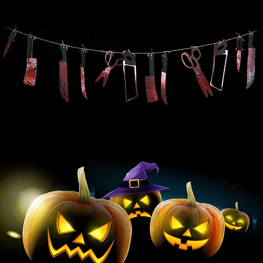 12pcs Halloween Blood Knife Banner Horror Spukhaus hängende Ornamente Halloween Bar Party Dekoration Requisiten Zubehör, Halloween Banner HD-Handy-Hintergrundbild