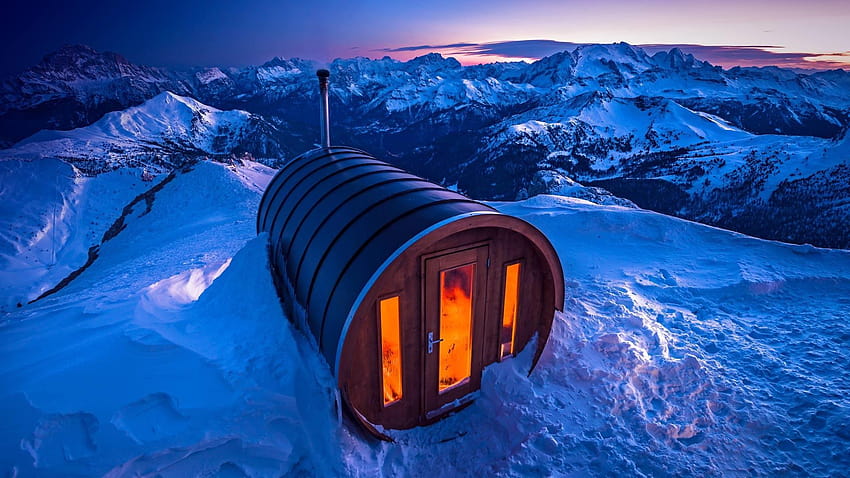 Italia, Dolomit, rumah sauna, salju, musim dingin, dolomit musim dingin Wallpaper HD