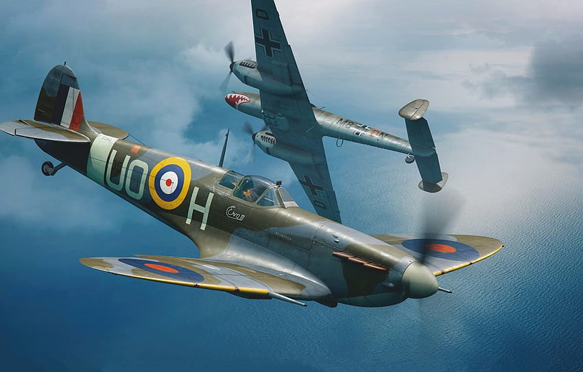 fighter, UK, Battle of Britain, Raf, Piotr Forkasiewicz, Spitfire Mk.IIb , section авиация, chicago spitfire HD wallpaper